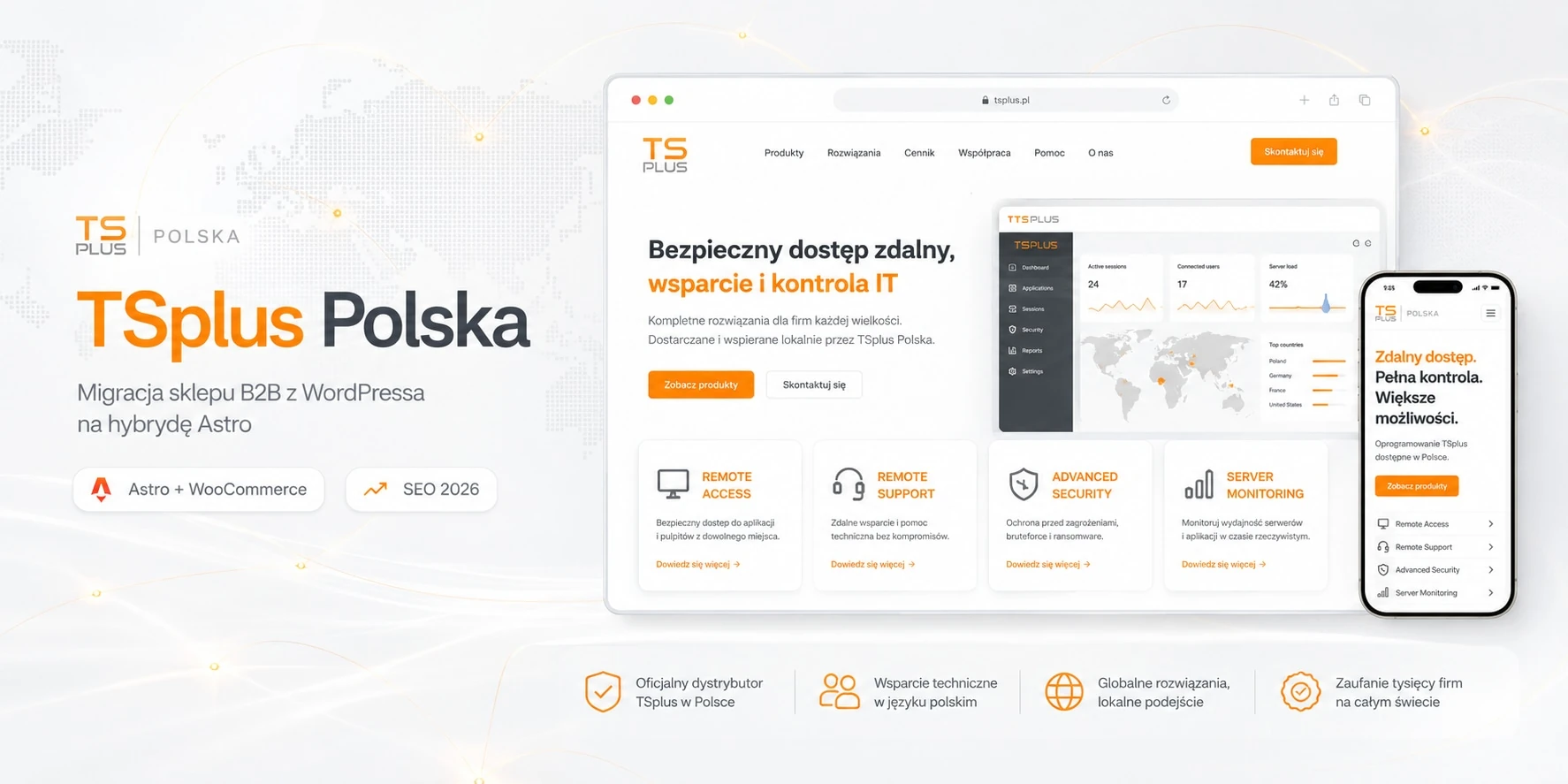 Migracja sklepu B2B z WordPressa na hybrydę Astro — polski dystrybutor TSplus